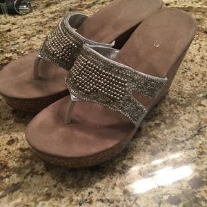 Pewter/silver wedge heel sandals 9.5